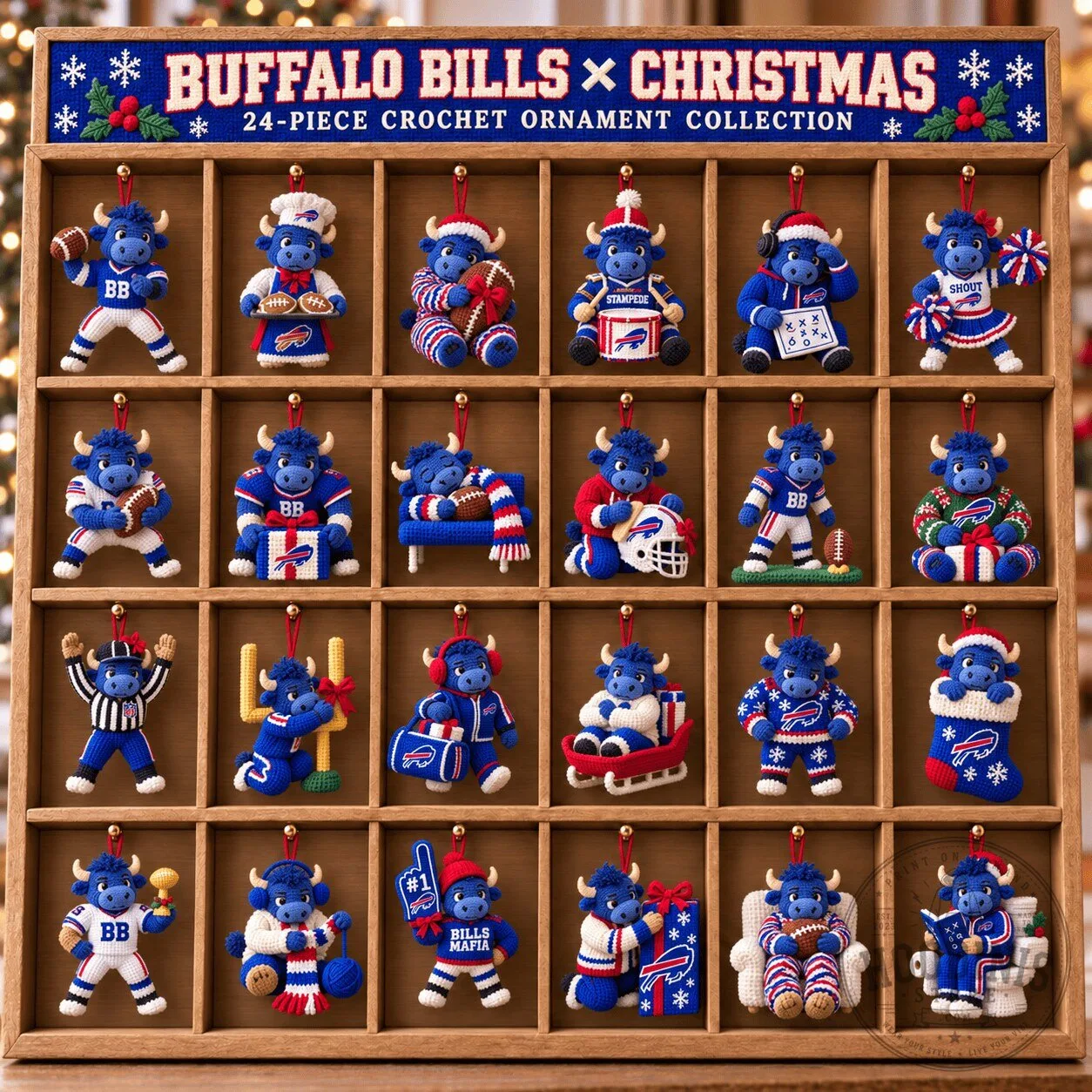 Buffalo Bills Christmas Crochet Collection 24 Piece Holiday Ornament Set
