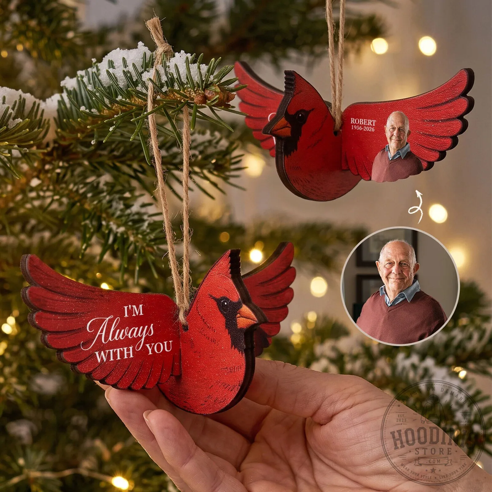Personalized Cardinal Bird Memorial Christmas Ornament with Custom Photo