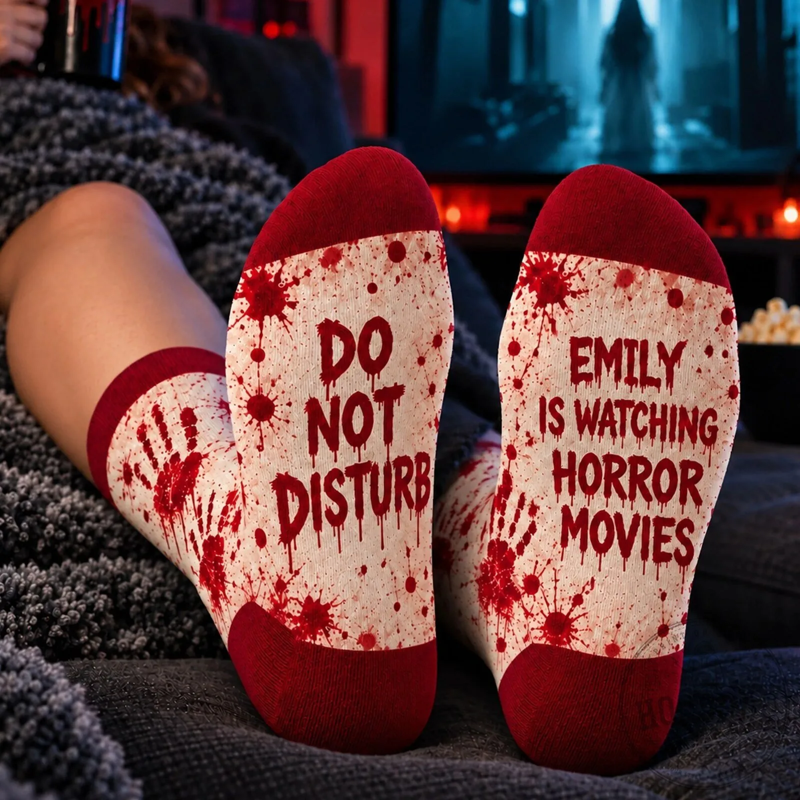 Personalized Horror Movie Watching Do Not Disturb Socks