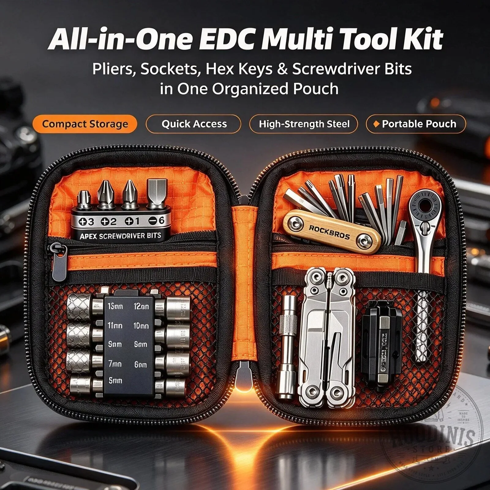 All-in-One Everyday Carry Multi-Tool Kit with Pliers, Sockets, and Hex Keys