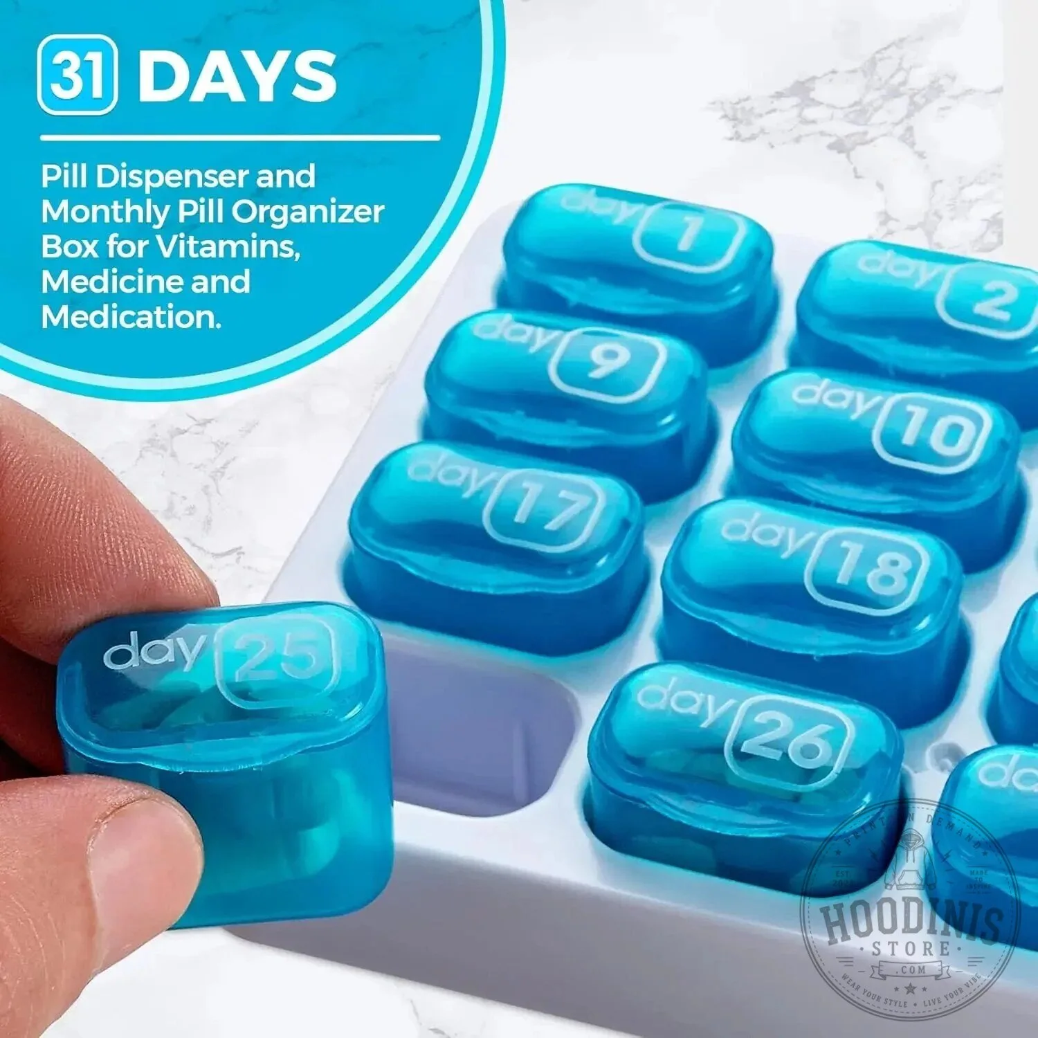 Monthly Pill Organizer Box with 31 Removable Daily Pods for Vitamins and Medication 10 Monthly Pill Organizer Box with 31 Removable Daily Pods for Vitamins and Medication