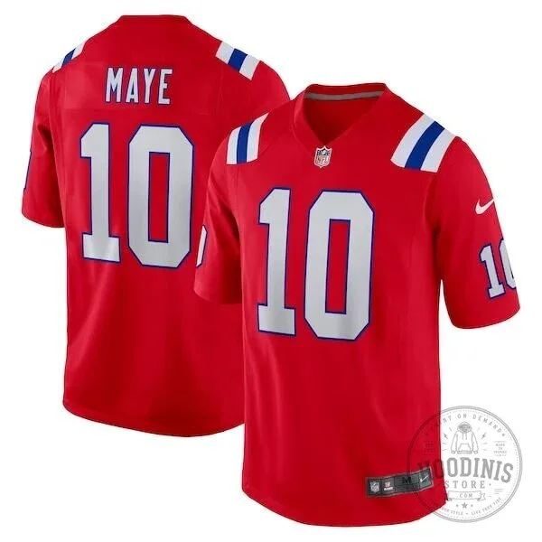 Drake Maye New England Patriots Red Football Jersey Number 10