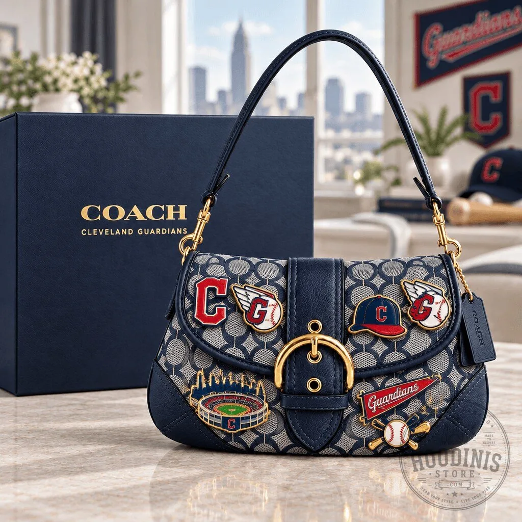 Cleveland Guardians Coach Signature Canvas Soho Crossbody Bag with Charms