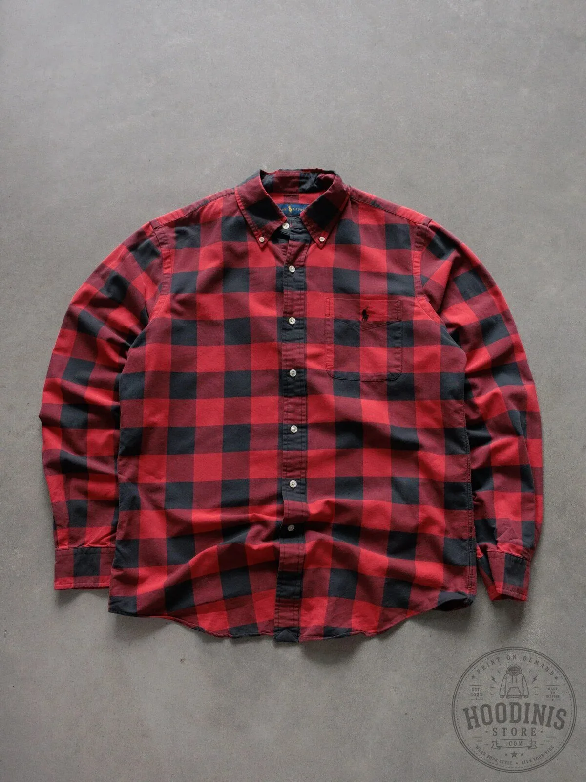 Vintage Ralph Lauren Red and Black Buffalo Plaid Long Sleeve Button-Up Shirt