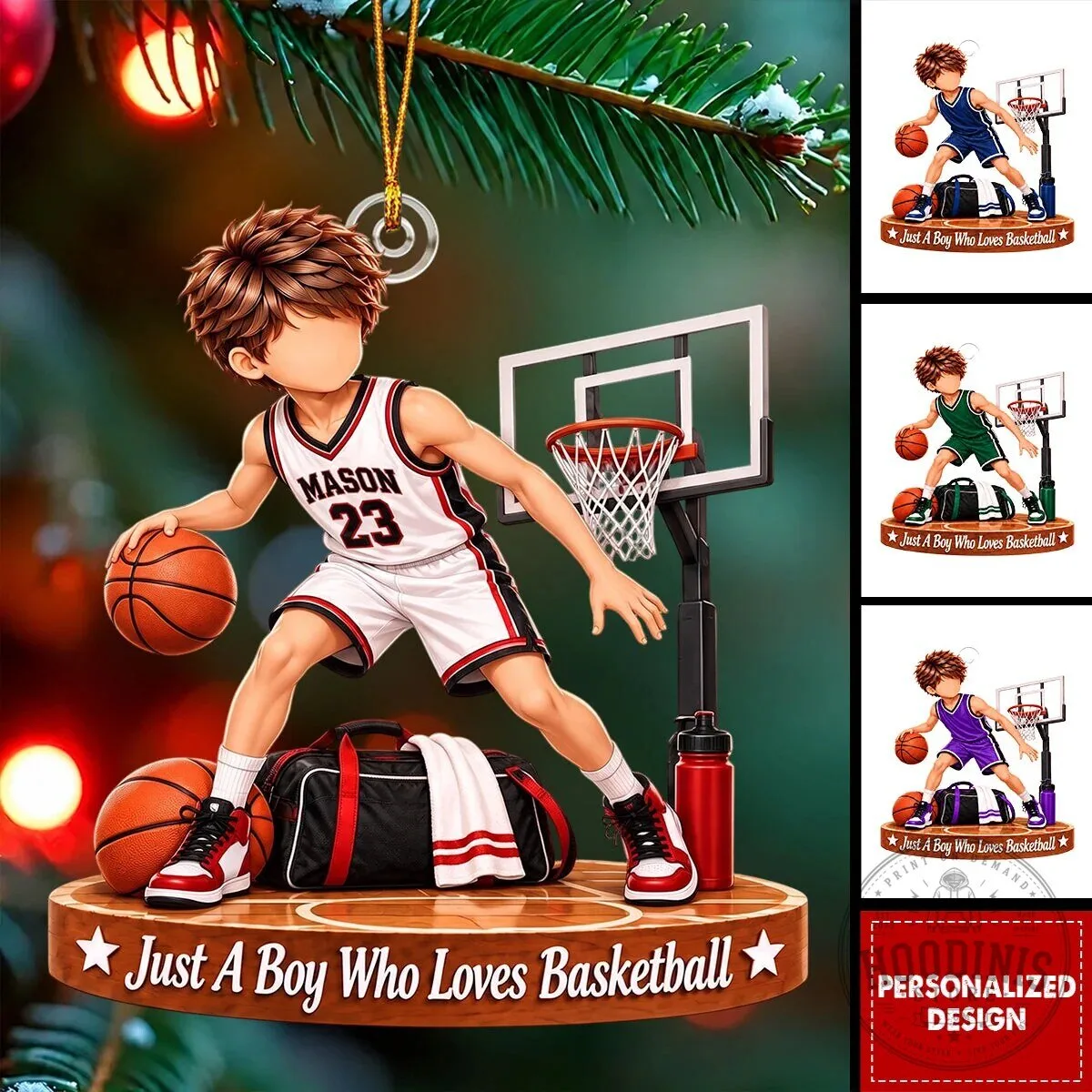 Personalized Basketball Boy Player Christmas Tree Ornament Custom Name Number Gift