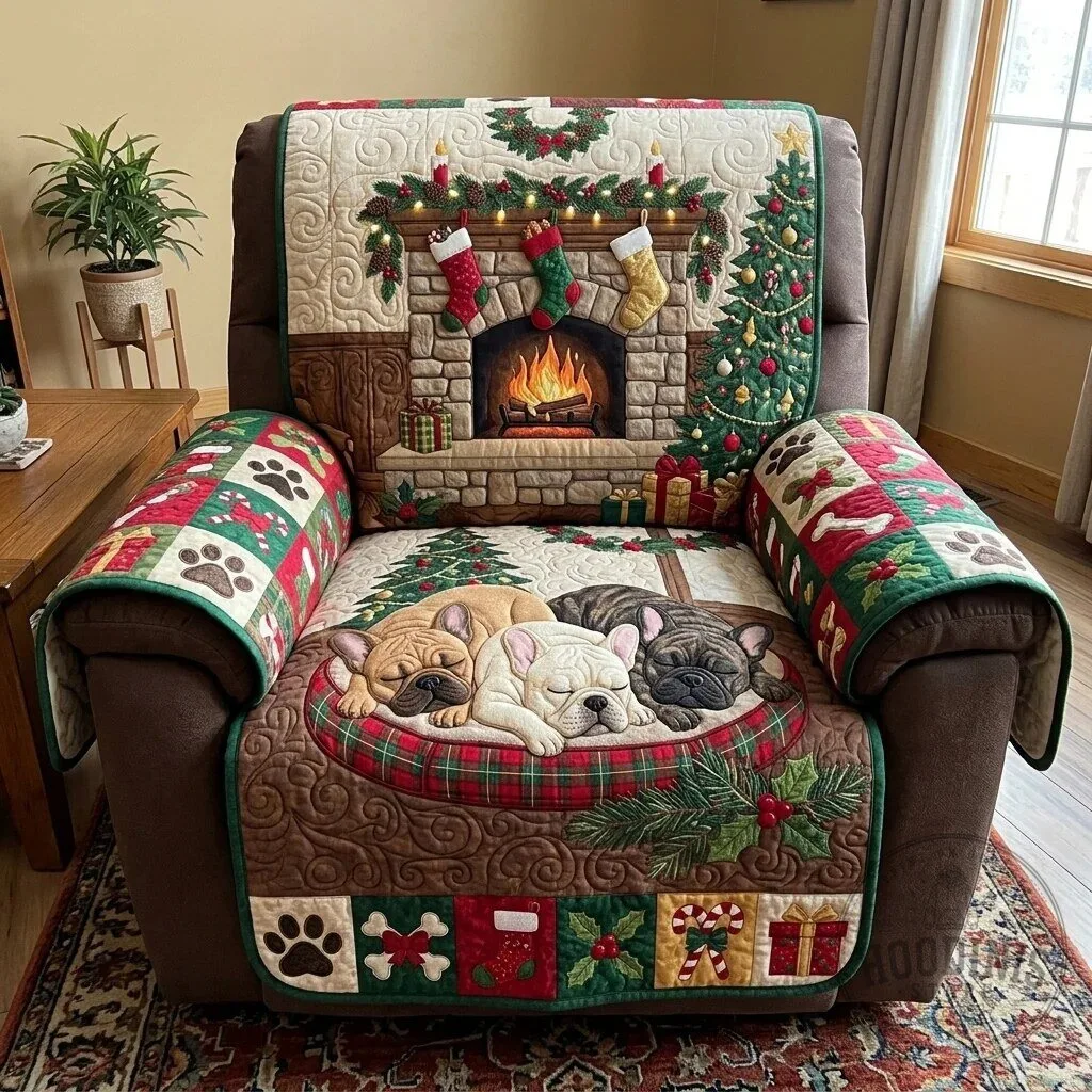 Christmas Sleeping French Bulldog Puppies Quilted Recliner Sofa Cover 11 Christmas Sleeping French Bulldog Puppies Quilted Recliner Sofa Cover