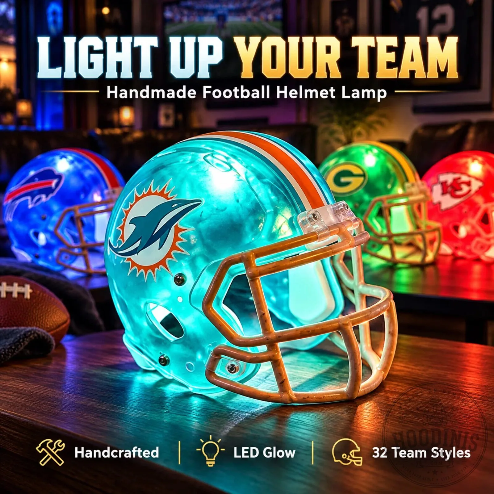 Miami Dolphins Football Helmet LED Lamp - NFL Team Light Up Decor
