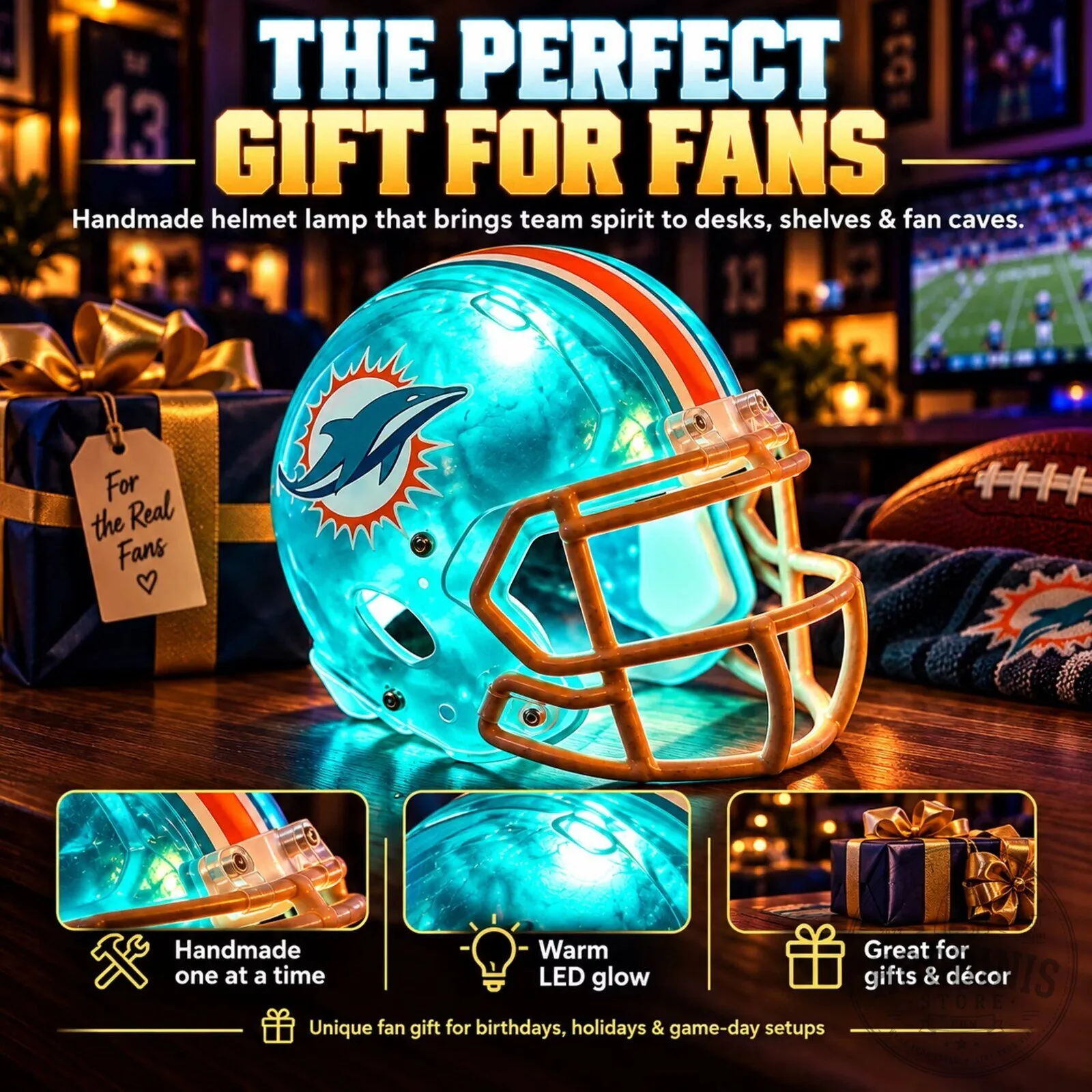 Miami Dolphins Football Helmet LED Lamp - NFL Team Light Up Decor 43 Miami Dolphins Football Helmet LED Lamp - NFL Team Light Up Decor