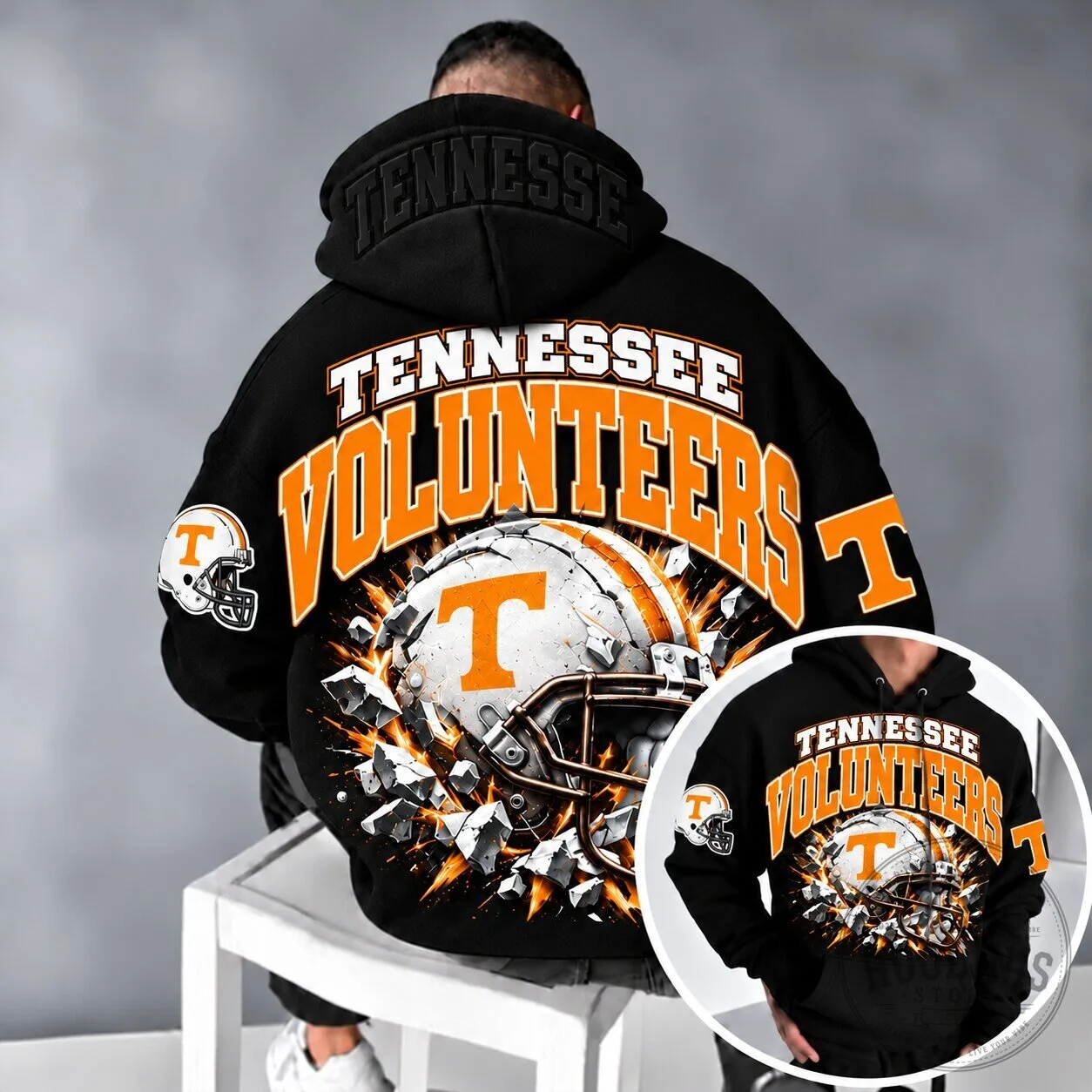 Tennessee Volunteers Football Helmet Graphic Black Hoodie