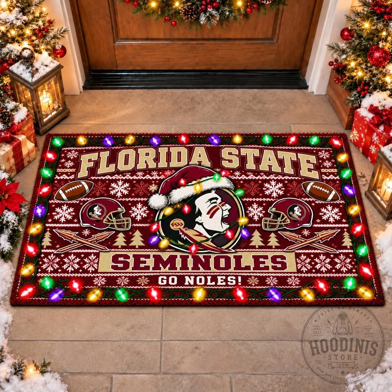 Florida State Seminoles Christmas Ugly Sweater Style Holiday Doormat