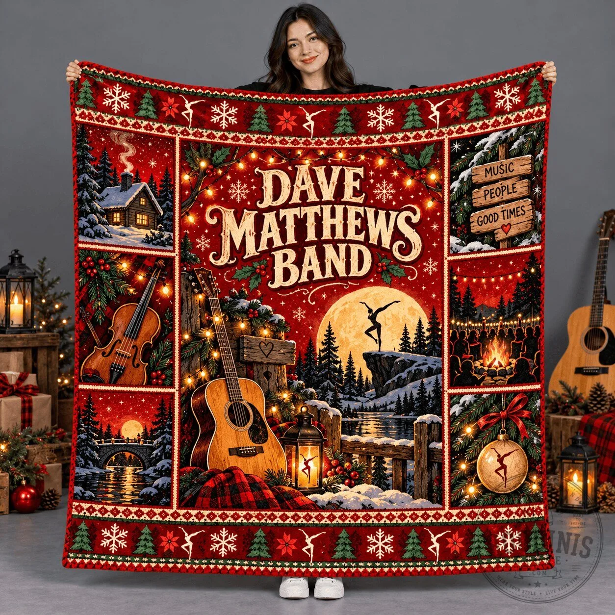 Dave Matthews Band Christmas Winter Landscape Acoustic Guitar Fleece Blanket
