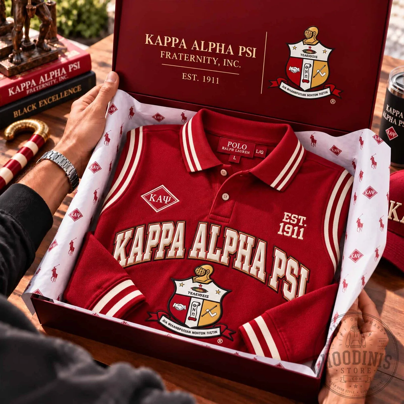 Kappa Alpha Psi Fraternity Red Polo Shirt with Est. 1911 and Crest Logo