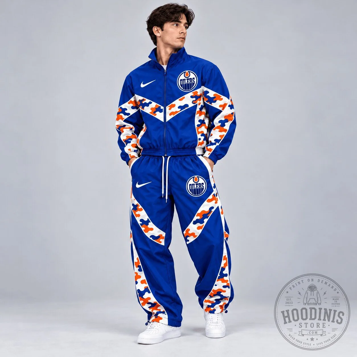 Edmonton Oilers NHL Urban Camouflage Chevron Full Zip Windbreaker Jacket