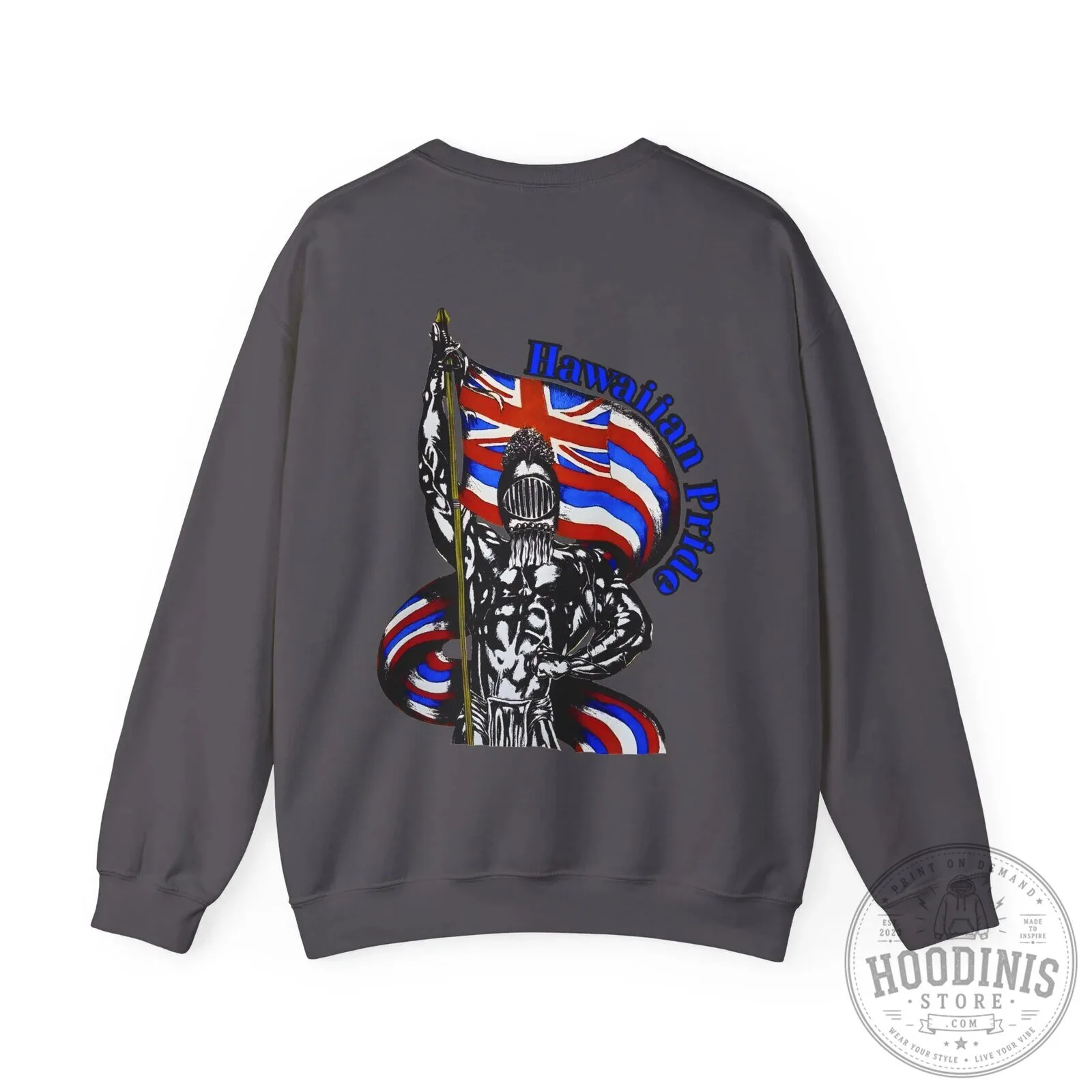 Hawaiian Pride Warrior Holding Flag Vintage Design Crewneck Sweatshirt