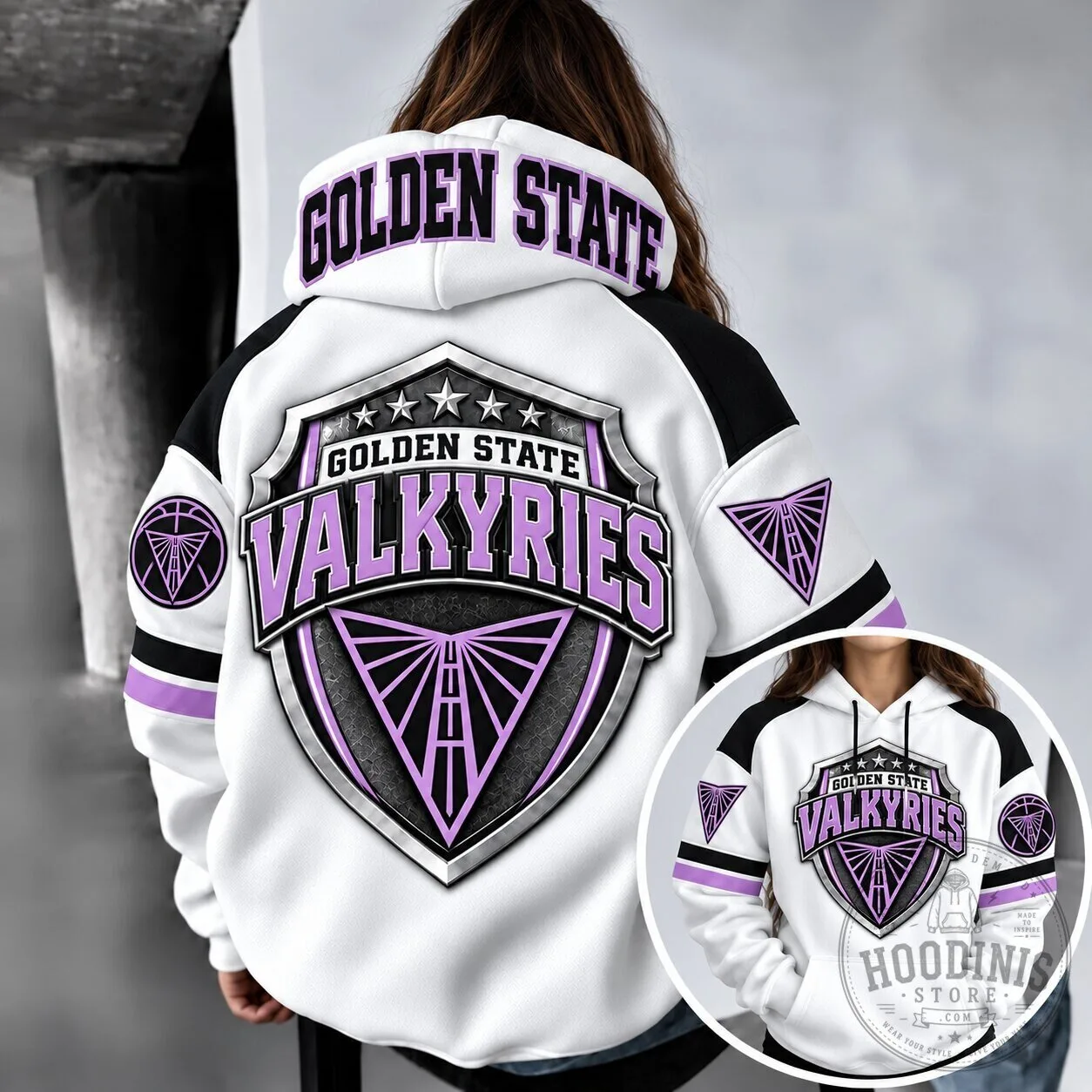 Golden State Valkyries Basketball Team Logo White and Purple Hoodie