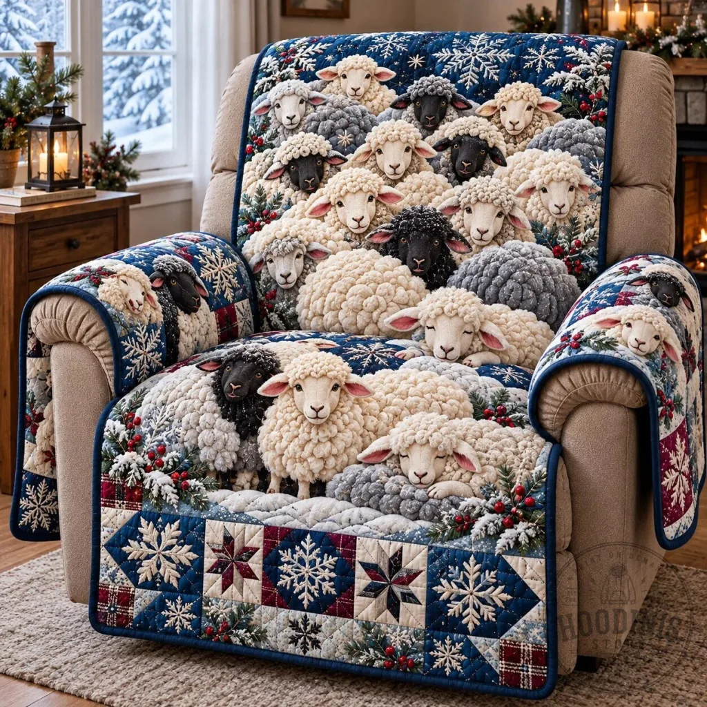 Winter Sheep Snowflake Quilted Furniture Protector Recliner Cover Winter Sheep Snowflake Quilted Furniture Protector Recliner Cover