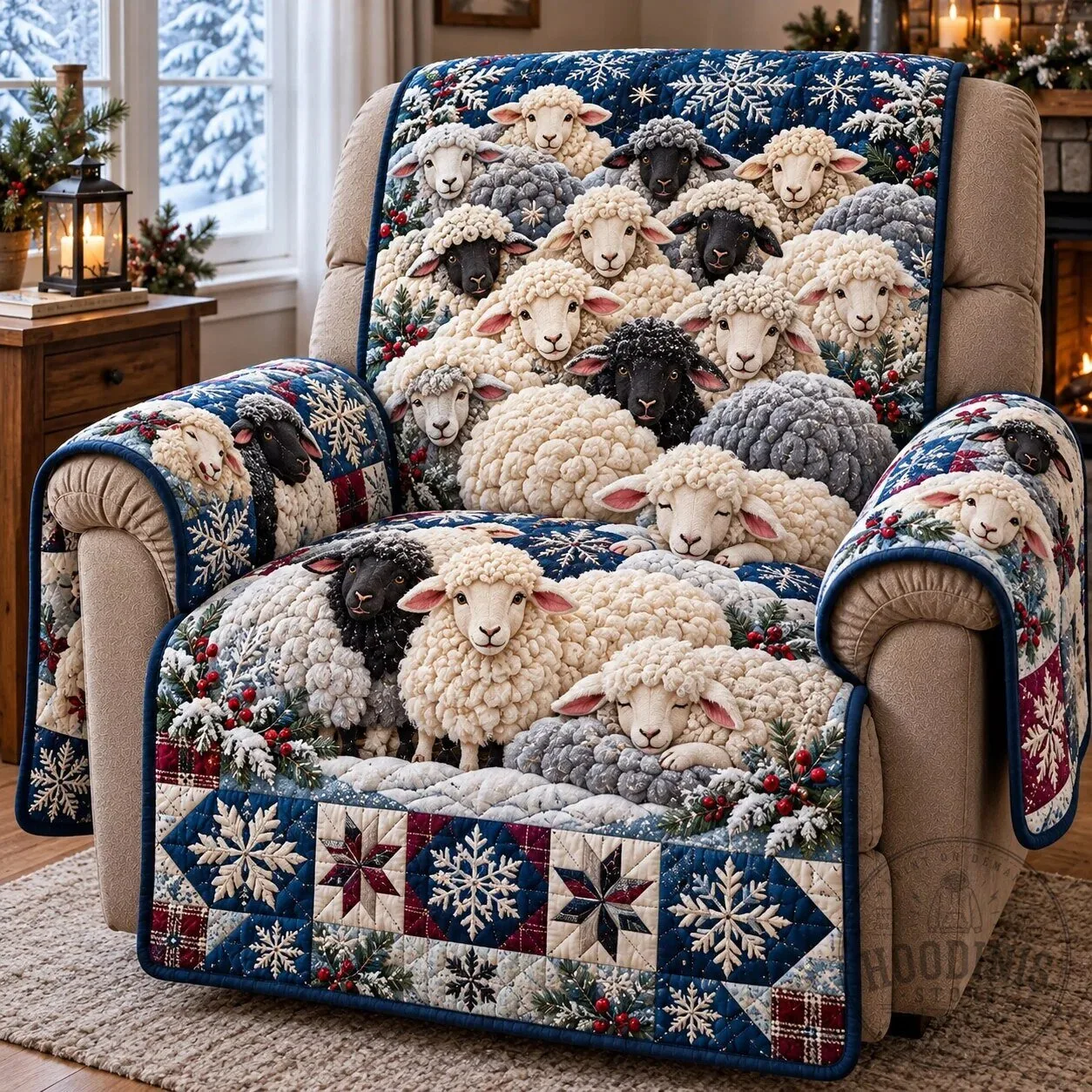 Winter Sheep Snowflake Quilted Furniture Protector Recliner Cover 11 Winter Sheep Snowflake Quilted Furniture Protector Recliner Cover