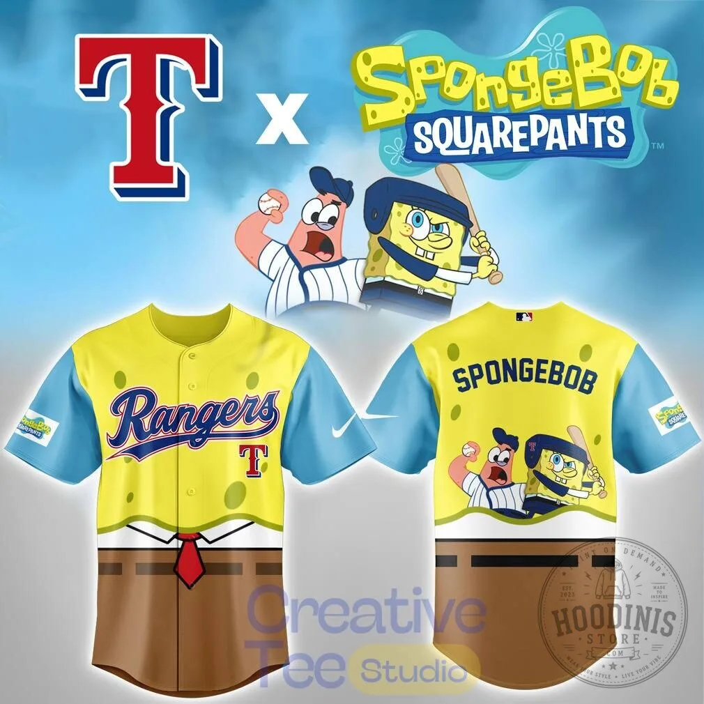 Texas Rangers SpongeBob SquarePants Baseball Jersey 3 Texas Rangers SpongeBob SquarePants Baseball Jersey