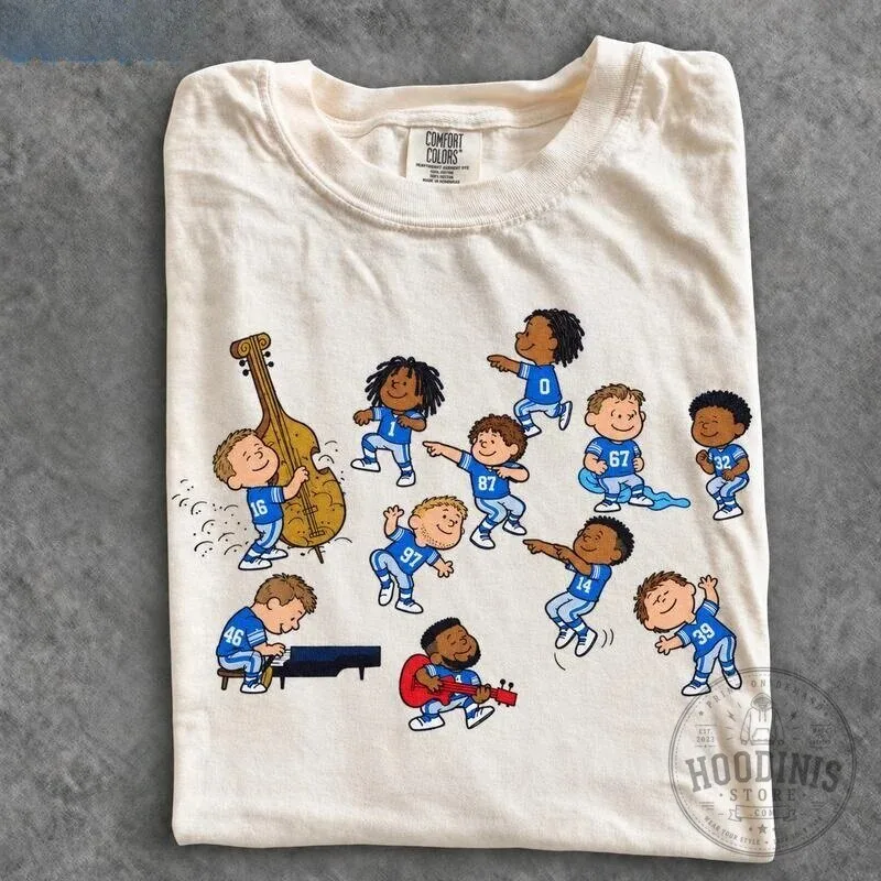 Detroit Football Team Dancing Cartoon Graphic Game Day T-Shirt