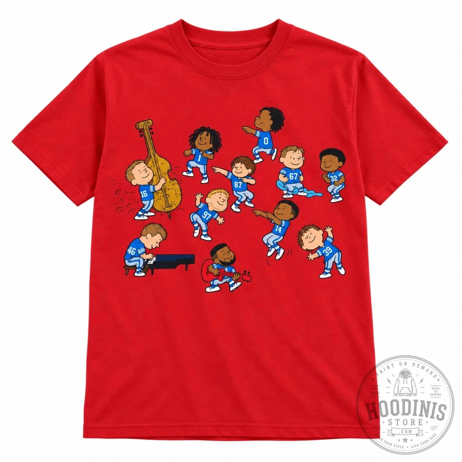 Detroit Football Team Dancing Cartoon Graphic Game Day T-Shirt 19 Detroit Football Team Dancing Cartoon Graphic Game Day T-Shirt