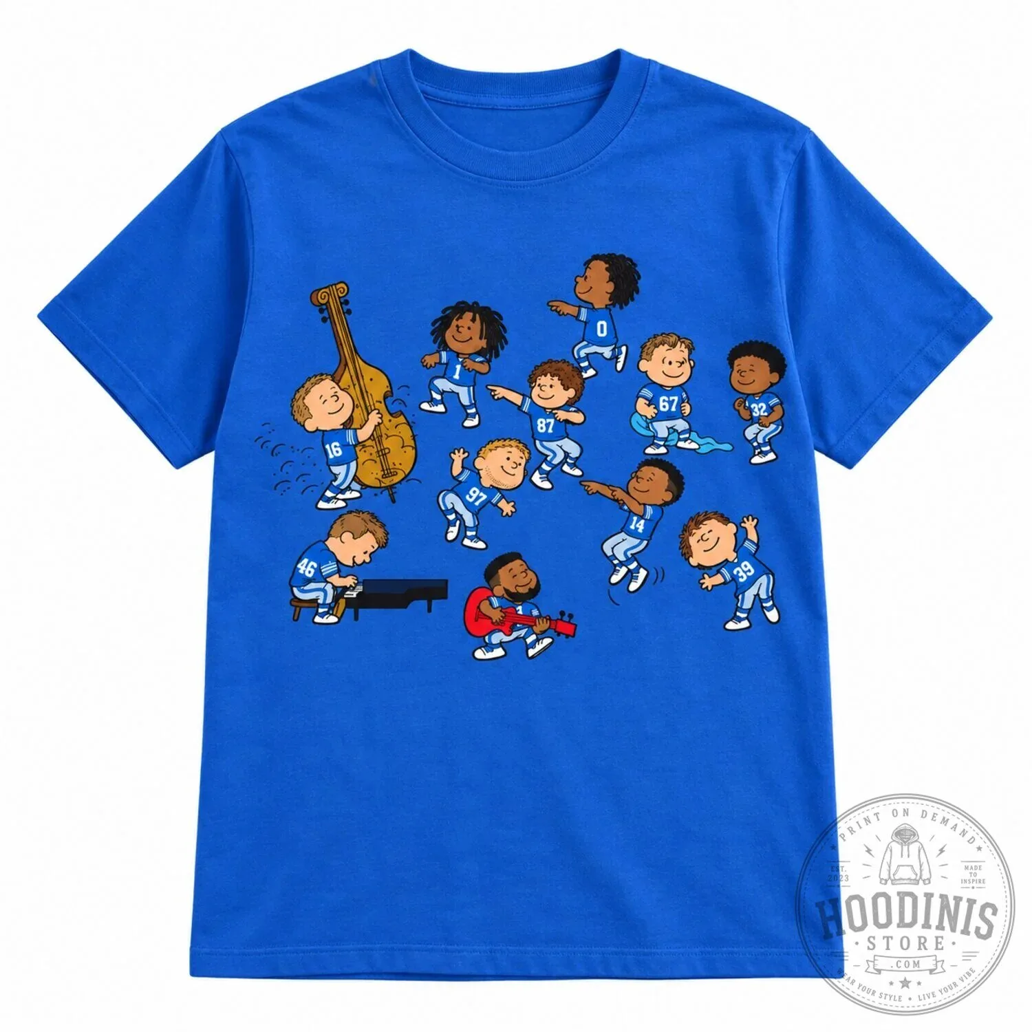Detroit Football Team Dancing Cartoon Graphic Game Day T-Shirt 20 Detroit Football Team Dancing Cartoon Graphic Game Day T-Shirt