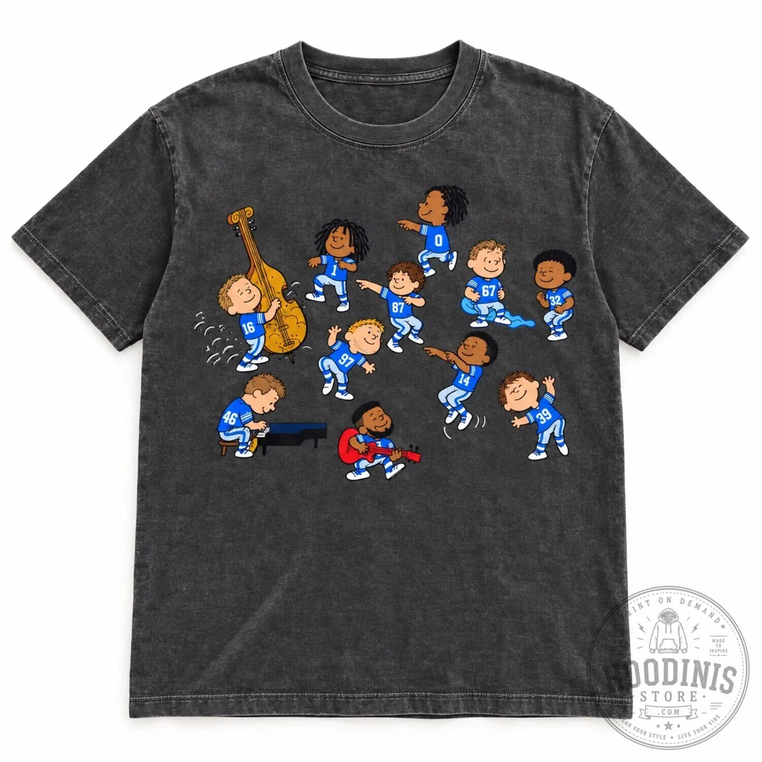 Detroit Football Team Dancing Cartoon Graphic Game Day T-Shirt 27 Detroit Football Team Dancing Cartoon Graphic Game Day T-Shirt