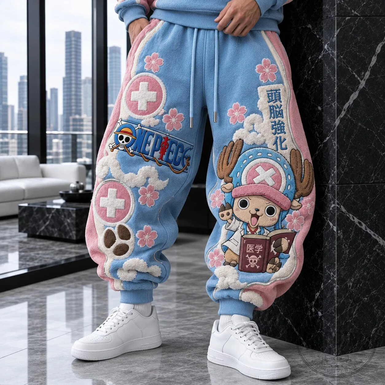 One Piece Tony Tony Chopper Embroidered Fleece Sweatpants