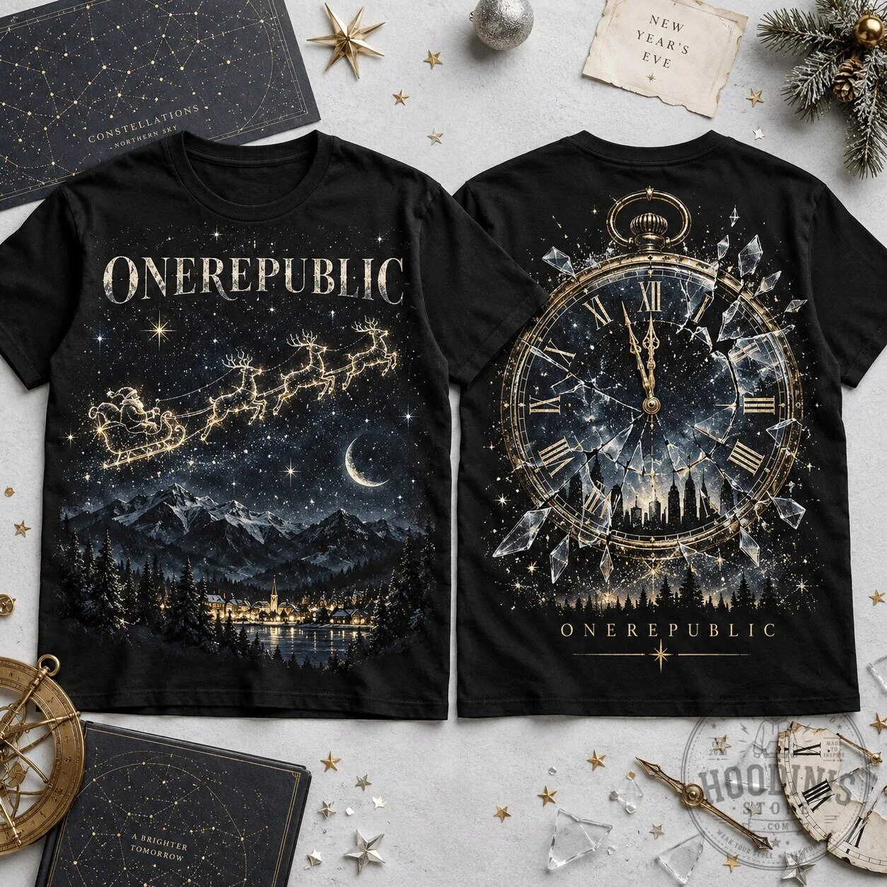 OneRepublic Christmas Stars Until Midnight New Year's Eve Black T-Shirt 3 OneRepublic Christmas Stars Until Midnight New Year