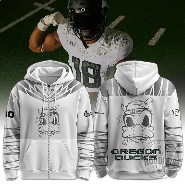 Oregon Ducks Mummy Duck Mascot White Full-Zip Hoodie