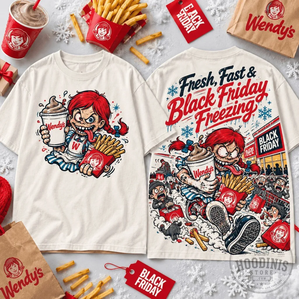 Wendy's Fresh Fast Black Friday Freezing Cartoon T-Shirt Wendy's Fresh Fast Black Friday Freezing Cartoon T-Shirt